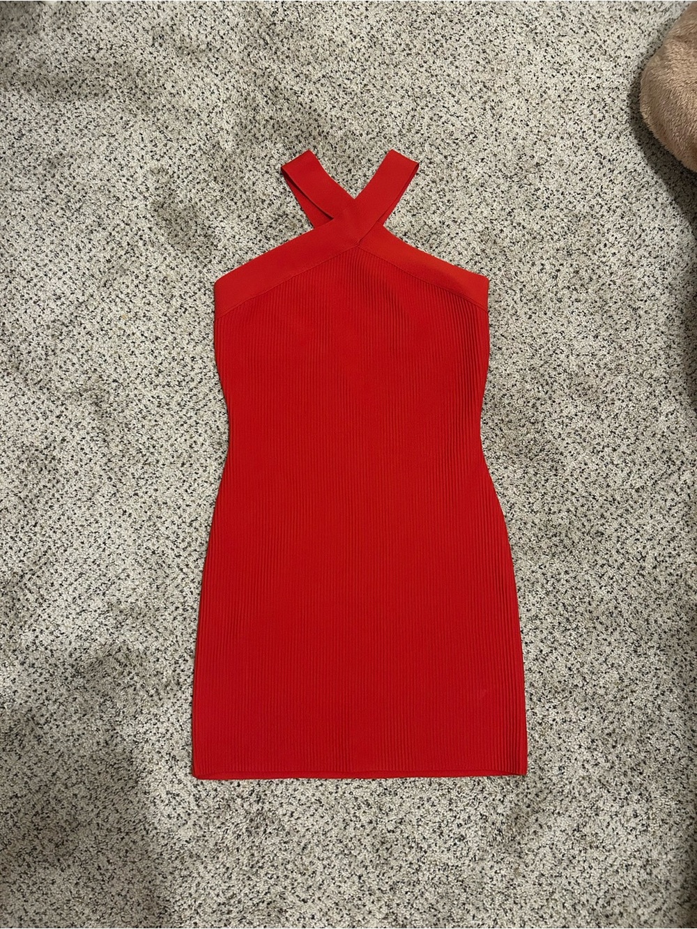 Sincerely Jules Red Ribbed Cross-Strap Mini Dress